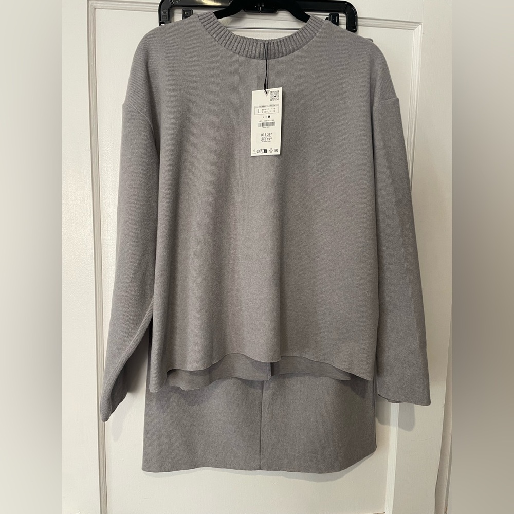 🆕 New with tags Zara Soft Sweater and Midi Skirt in Mid Gray